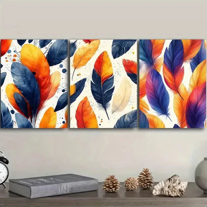 3pcs Vibrant Colorful Feathers VCF  Wall Art Set Canvas Unframed - High Quality Print 100% Australian Made Wall Canvas