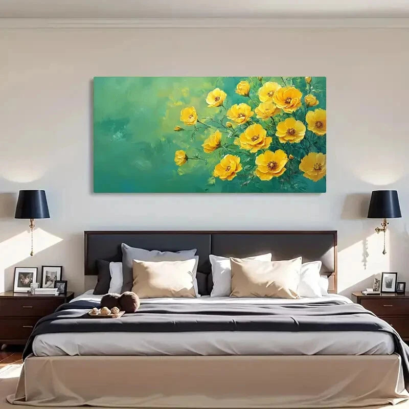 Summer Nature Green & Yellow Wall Art Canvas Office Home Room Framed 120x60cm - Bella Home Decor
