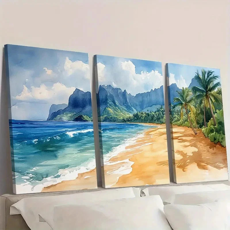 3pcs Hawaii Beach Artwork  HGB  Wall Art Set Canvas Framed 50x70cm - High Quality Print 100% Australian Made Wall Canvas Ready to Hang