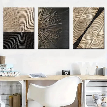 3pcs Black Beige & White Swirling Patterns Metal Print Ready to Hang Art - Bella Home Decor
