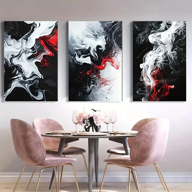 3pcs Elegant Abstract Red Black White   Wall Art Canvas Framed 40x60cm - High Quality Print 100% Australian Made Wall Canvas Ready to Hang - Bella Home Decor
