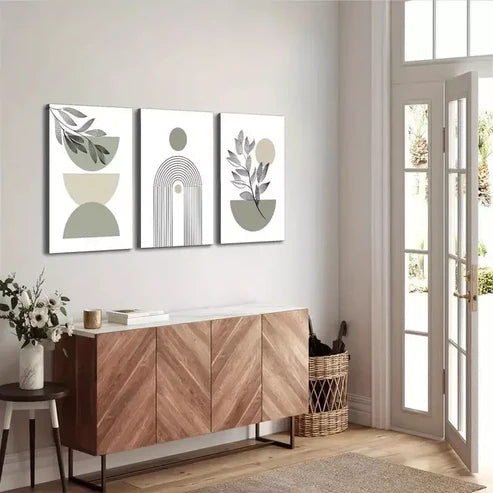 3pcs Boho Chic Sage Green Modern Abstract Art Set Canvas Unframed - High Quality Print 100% Australian Made Wall Canvas