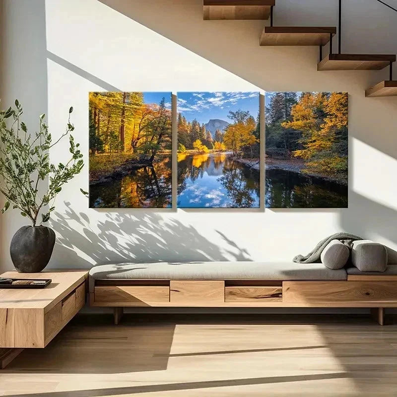 3pcs Forest Woods & Lake Modern Wall Art Set Canvas Framed 60x90cm - High Quality Print 100% Australian Made Wall Canvas Ready to Hang - Bella Home Decor