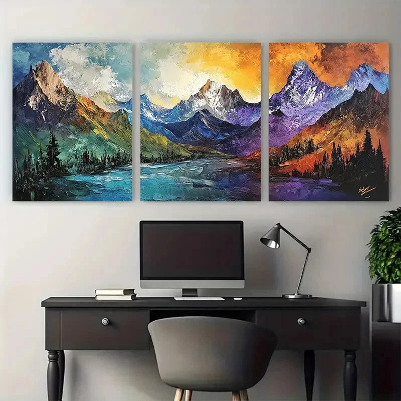 3pcs Surreal Mountains Nature Abstract Landscape Wall Art Set Canvas Framed 40x60cm - High Quality Print 100% Australian Made Wall Canvas Ready to Hang