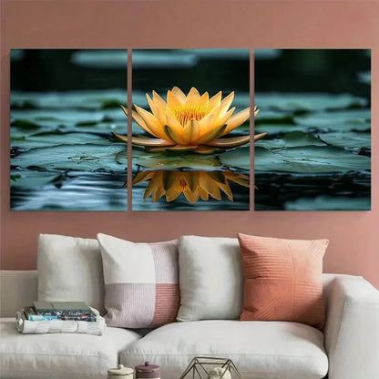 3pcs Yellow for Lotus Water Lily Illustration Metal Print Ready to Hang Art - Bella Home Decor