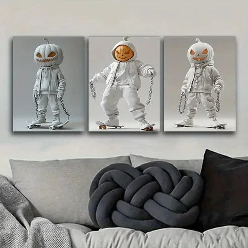 3pcs Evil pumpkin, (10) Wall Art Set Canvas Unframed - High Quality Print 100% Australian Made Wall Canvas