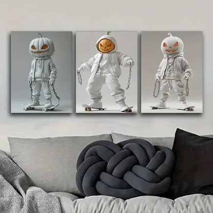 3pcs Evil pumpkin, (10) Wall Art Set Canvas Unframed - High Quality Print 100% Australian Made Wall Canvas