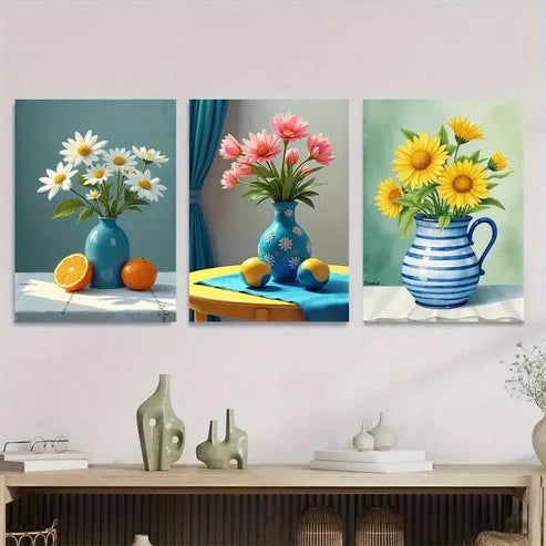 3pcs Beautiful Floral Vibrant Flowers & Fruits Wall Art Set Canvas Unframed - High Quality Print 100% Australian Made Wall Canvas