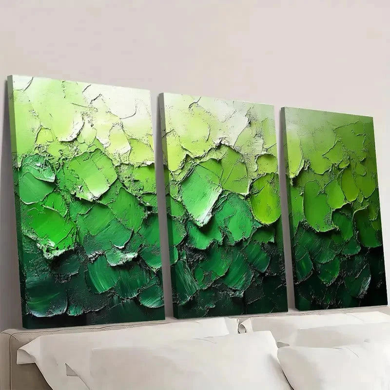 3pcs Abstract Green & White Textured Canvas gj Wall Art Set Canvas Framed 50x70cm - High Quality Print 100% Australian Made Wall Canvas Ready to Hang - Bella Home Decor