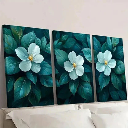 3pcs Green Leaves & White Flowers Decoration Wall Art Canvas Unframed - High Quality Print 100% Australian Made Wall Canvas
