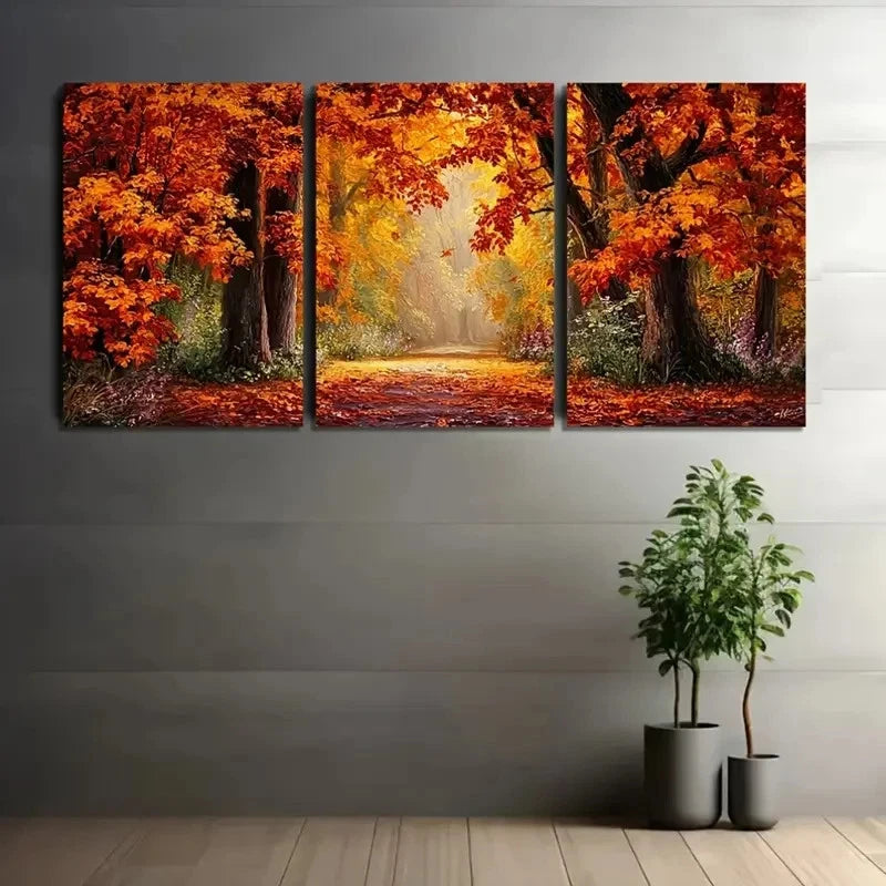 3pcs Autumn Scene With Leaves Wall Art Set Canvas Framed 40x60cm - High Quality Print 100% Australian Made Wall Canvas Ready to Hang - Bella Home Decor