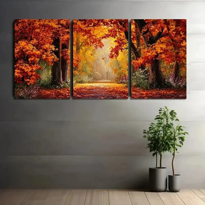 3pcs Autumn Scene With Leaves Wall Art Set Canvas Framed 40x60cm - High Quality Print 100% Australian Made Wall Canvas Ready to Hang - Bella Home Decor