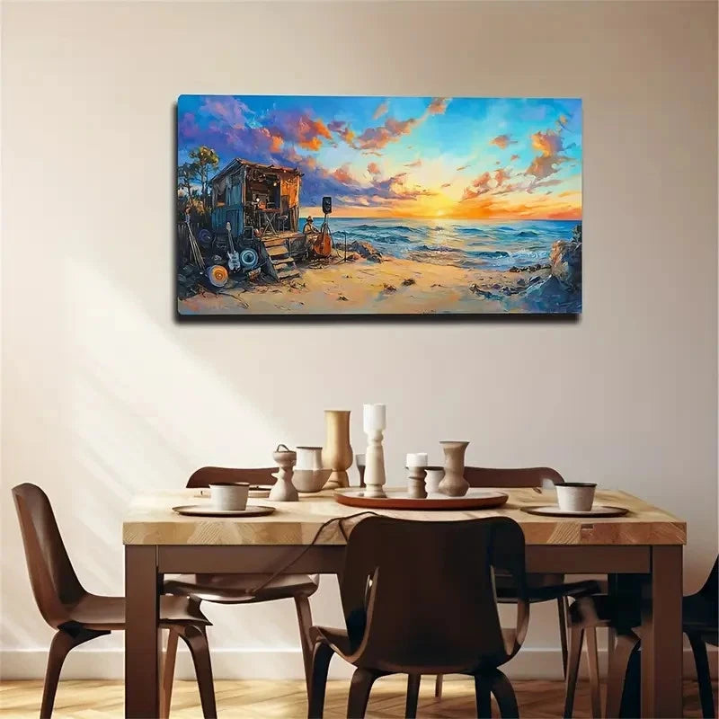 The Old House On The Beach Wall Art Canvas Office Home Room Framed 120x60cm