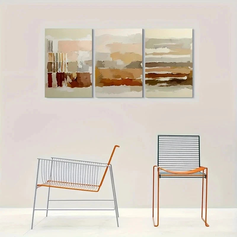 3pcs Abstract Warm Tones Design Metal Print Ready to Hang Art - Bella Home Decor