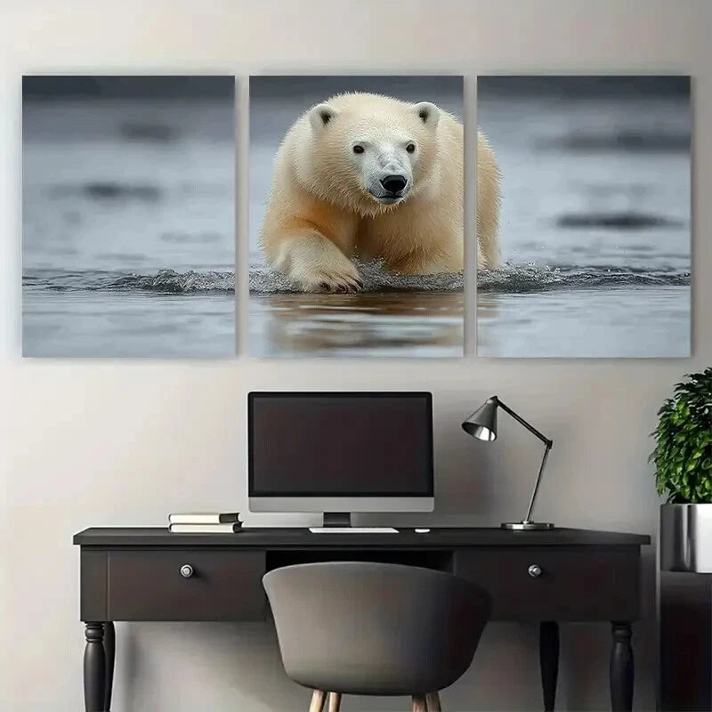 3pcs Polar Bear Wildlife Photography Nature Scene Metal Print Ready to Hang Art - Bella Home Decor