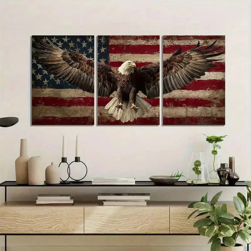 3pcs American Flag Eagle Flat Design Metal Print Ready to Hang Art - Bella Home Decor