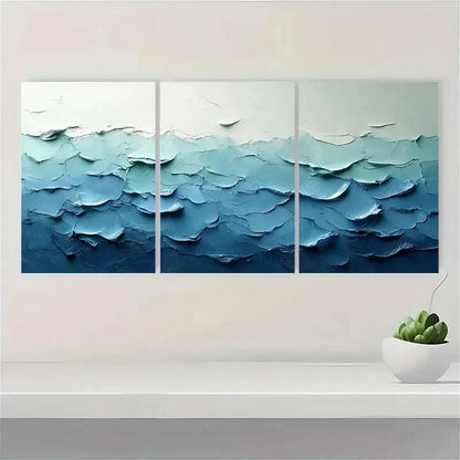 3pcsLight Green and Blue Abstract Texture Painting Metal Print Ready to Hang Art - Bella Home Decor