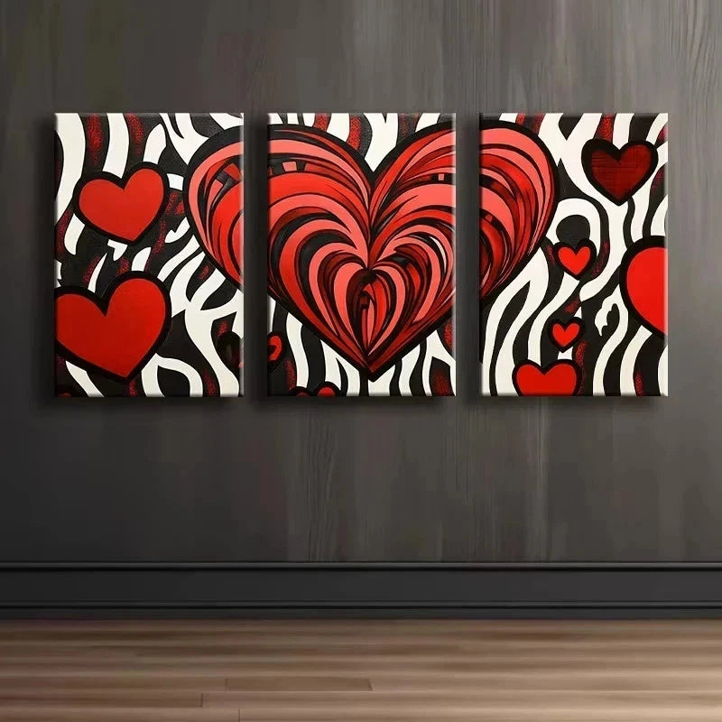 3pcs Red and black love Illustration Metal Print Ready to Hang Art