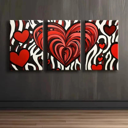3pcs Red and black love Illustration Metal Print Ready to Hang Art