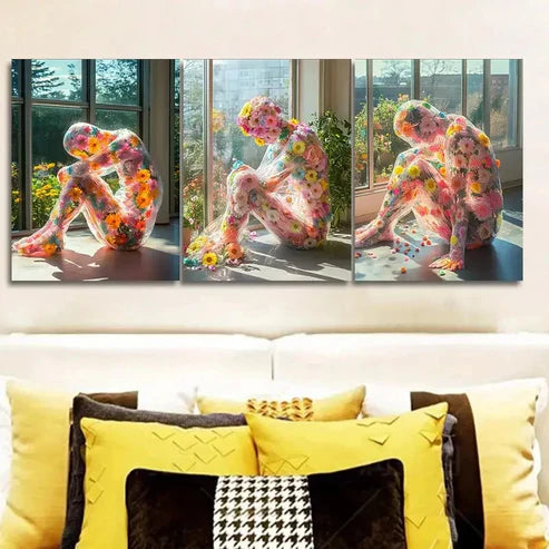 3pcs Colorful Floral Designs Wall Art Set Canvas Unframed - High Quality Print 100% Australian Made Wall Canvas - Bella Home Decor