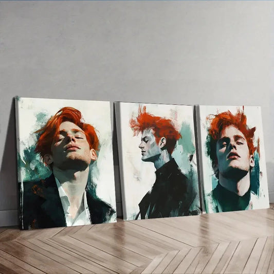 3pcs A man with red hair. (10) Wall Art Set Canvas Framed 40x60cm - High Quality Print 100% Australian Made Wall Canvas Ready to Hang