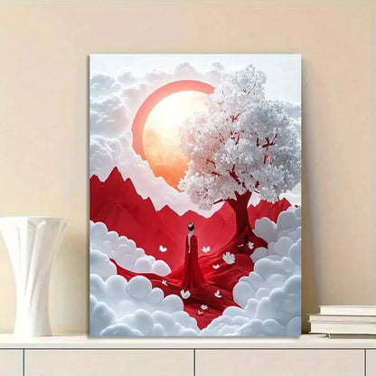 Young Japanese Woman Stands in Front of an Enormous  40x60cm Metal Print Ready to Hang