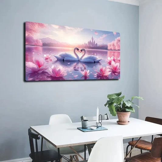 Minimalist Swan Lake Romance Wall Art canvas office home room framed 120x60cm