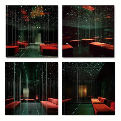 4pcs Chic Mirror Hallway Wall Art Canvas Framed