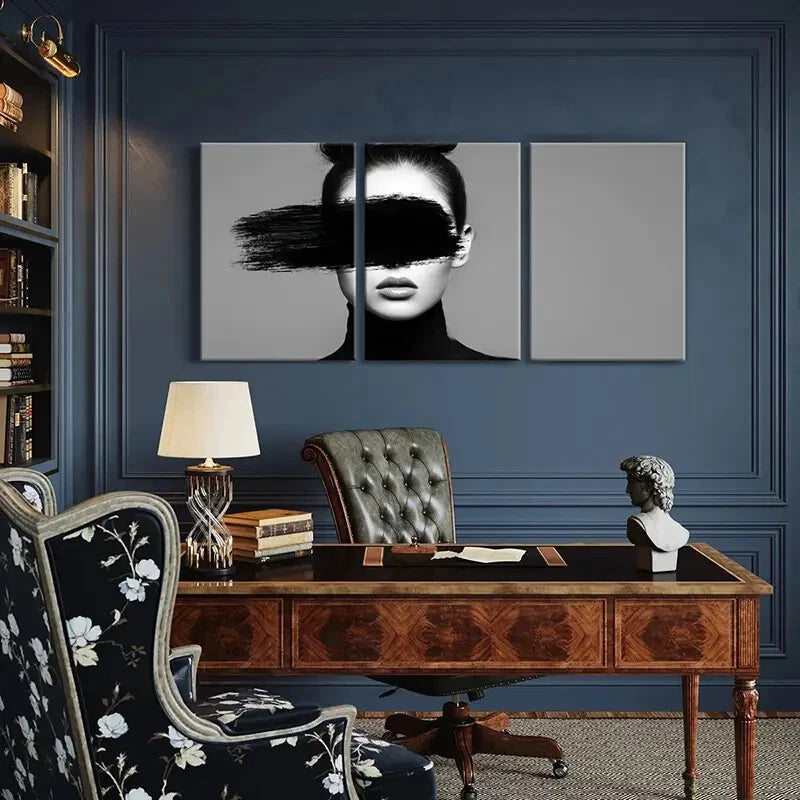 3pcs Abstract Woman Portrait Black White Art Metal Print Ready to Hang Art - Bella Home Decor