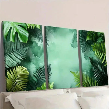 3pcs Green Watercolor Painting Floral Art ER   Wall Art Set Canvas Framed 40x60cm - High Quality Print 100% Australian Made Wall Canvas Ready to Hang