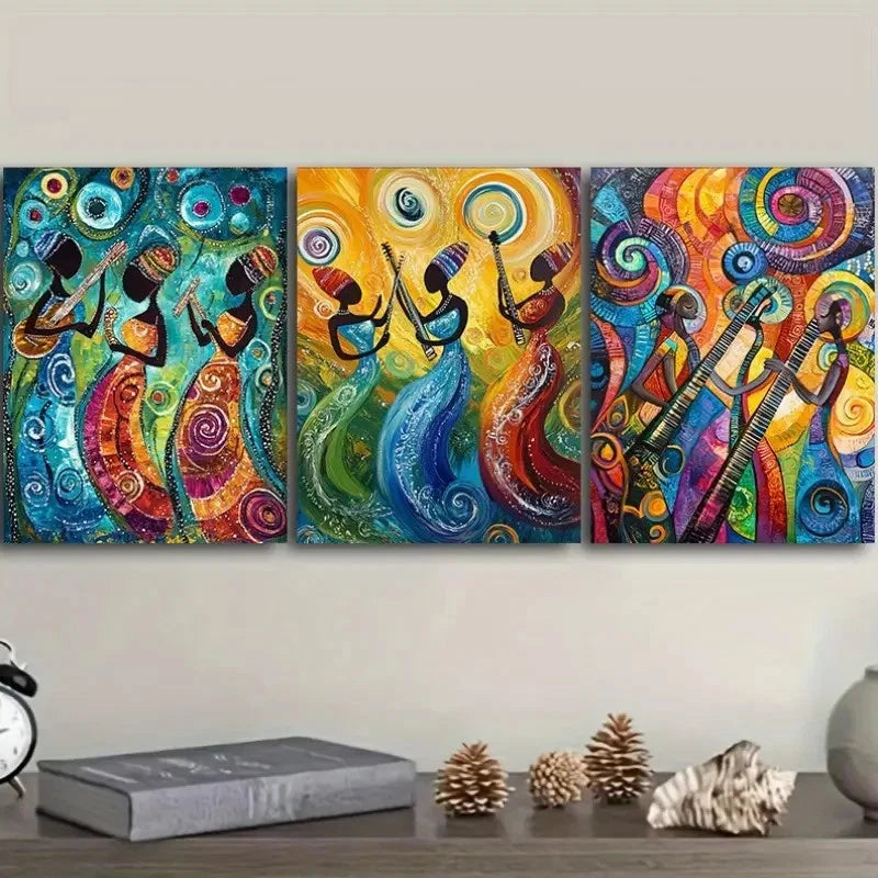 3pcs  Featuring Women Dancing And Making Music Canvas Framed 50x70cm - High Quality Print 100% Australian Made Wall Canvas Ready to Hang - Bella Home Decor