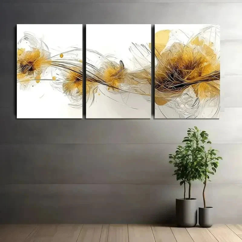 3pcs Abstract Digital Art with Geometric Shapes Metal Print Ready to Hang Art - Bella Home Decor