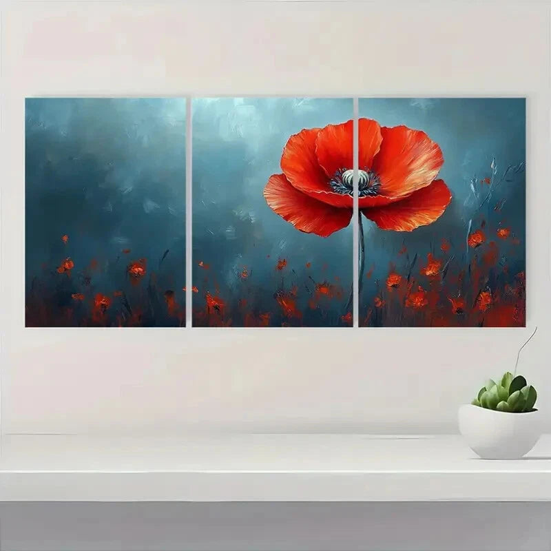 3pcsVibrant Red Poppy Colorful Floral Metal Print Ready to Hang Art - Bella Home Decor