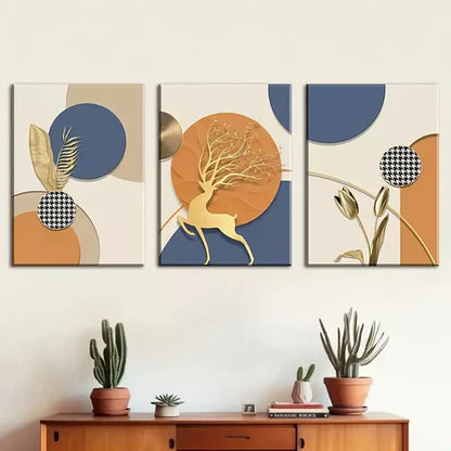 3pcs Abstract Prints Geometric Shapes, Animal Wall Art Canvas Unframed - High Quality Print 100% Australian Made Wall Canvas