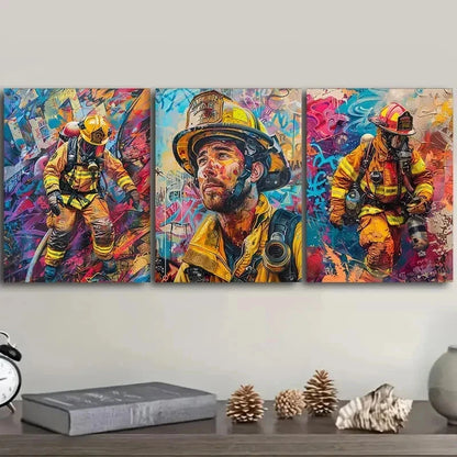 3pcs Fireman Decoration Painting Wall Art Set Canvas Framed 50x70cm - High Quality Print 100% Australian Made Wall Canvas Ready to Hang