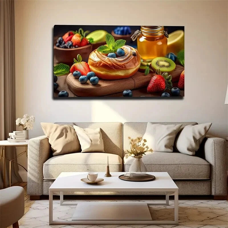 Vibrant Fruits Berries Design Wall Art Canvas Office Home Room Framed 120x60cm - Bella Home Decor