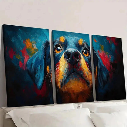 3pcs Abstract Dog Blue, Orange & Yellow Color  Wall Art Set Canvas Framed 50x70cm - High Quality Print 100% Australian Made Wall Canvas Ready to Hang - Bella Home Decor