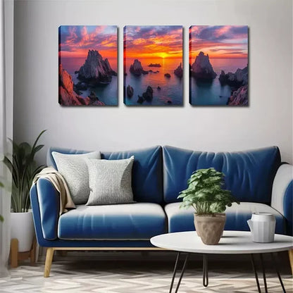 3pcs Serene Ocean & Rocks Landscape Wall Art Canvas Unframed - High Quality Print 100% Australian Made Wall Canvas
