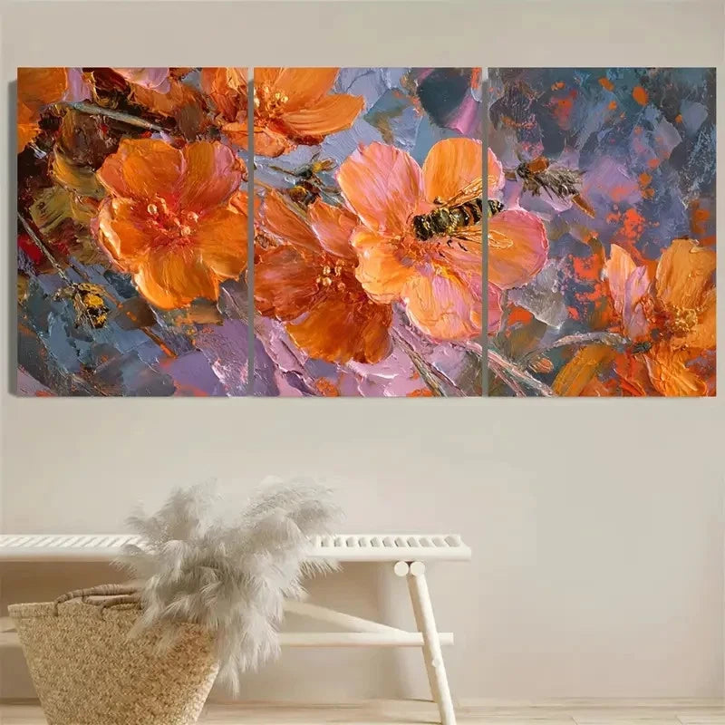 3pcs Honeybee Colorful Nursery Wall Art Set Canvas Framed 50x70cm - High Quality Print 100% Australian Made Wall Canvas Ready to Hang