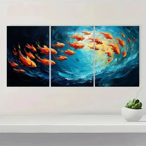 3pcs Original Fish School Oil Painting DF Wall Art Set Canvas Unframed - High Quality Print 100% Australian Made Wall Canvas - Bella Home Decor