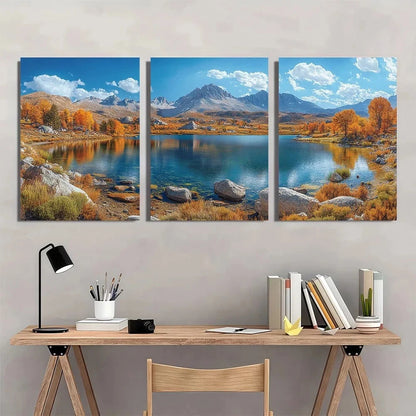 3pcs Beautiful Lake House Scene Metal Print Ready to Hang Art - Bella Home Decor