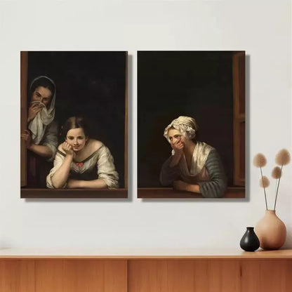 2pcs Victorian Women By The Window Sill Canvas Framed 50x75cm - High Quality Print 100% Australian Made Wall Canvas Ready to Hang - Bella Home Decor