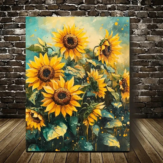 Vibrant Impressionistic Sunflowers Painting 40x60cm Metal Print Ready to Hang - Bella Home Decor