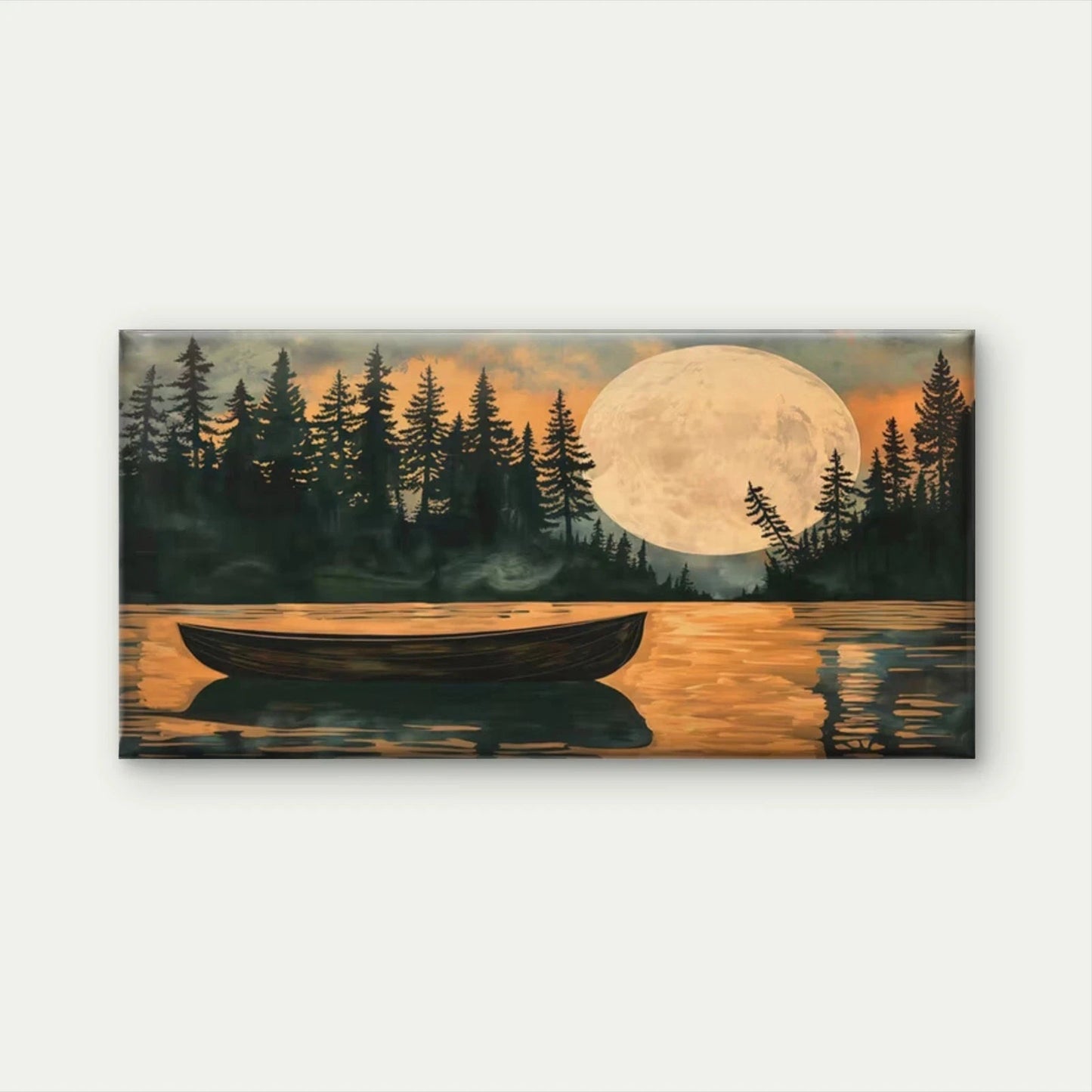 Lake Forest Moonlight Boat Wall Art Canvas Office Home Room Framed 120x60cm
