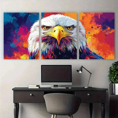 3pcs Geometric Eagle Head Colorful Abstract Metal Print Ready to Hang Art - Bella Home Decor