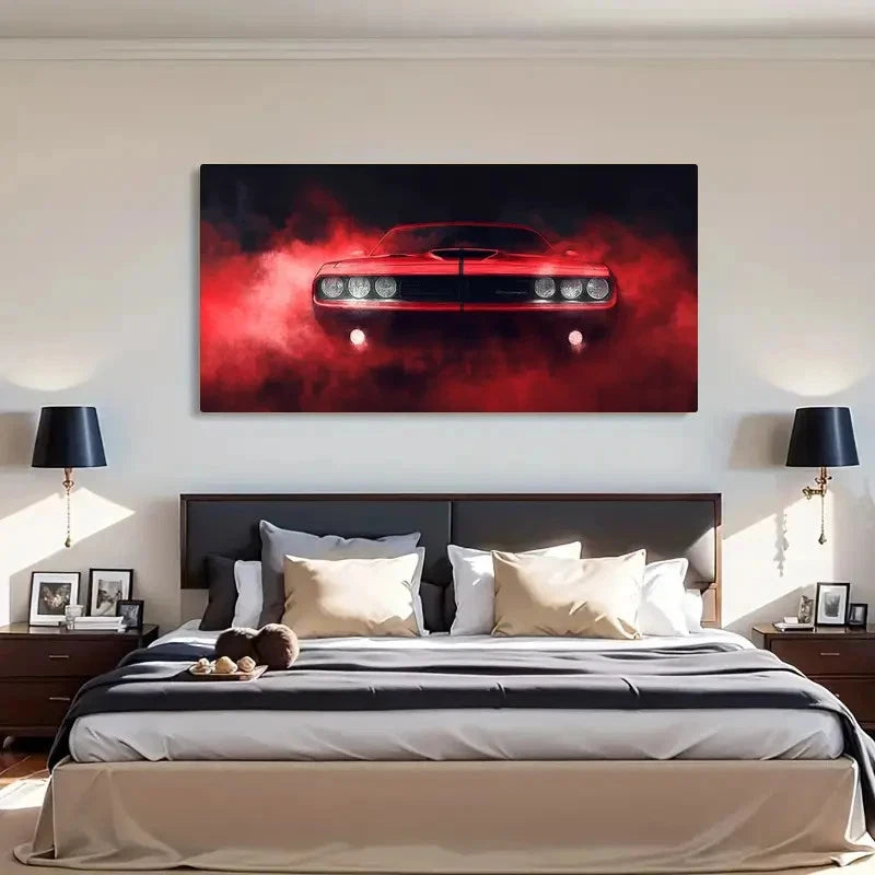 Red Sports Car Fiery Landscape Wall Art Canvas Office Home Room Framed 120x60cm - Bella Home Decor