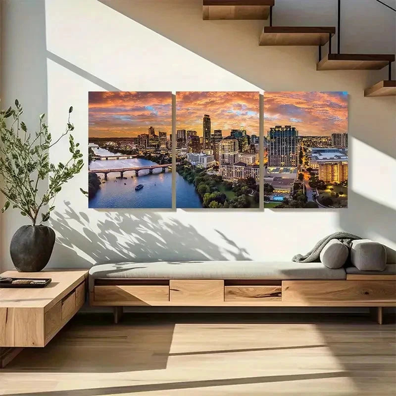 3pcs Fiery Orange Skies over Colorado River Metal Print Ready to Hang Art