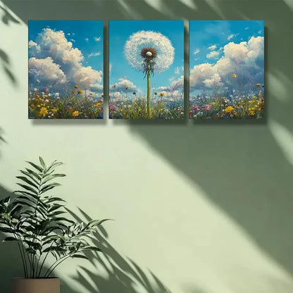 3pcs White Dandelion Art Painting Wall Art Set Canvas Unframed - High Quality Print 100% Australian Made Wall Canvas