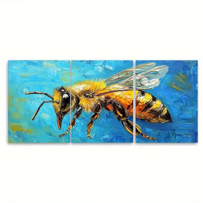 3pcs Honeybee Impasto Artwork FI   Wall Art Set Canvas Framed 40x60cm - High Quality Print 100% Australian Made Wall Canvas Ready to Hang