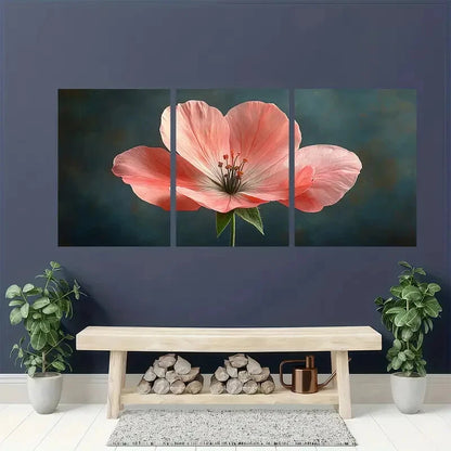 3pcs Vibrant Pink Geraniums on Dark Background Metal Print Ready to Hang Art - Bella Home Decor